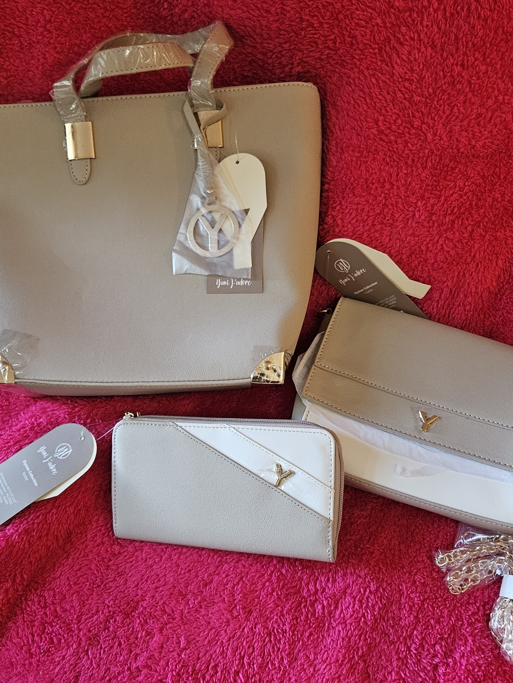 3 Piece Taupe Designer Tote purse, Wallet & Crossbody purse Set